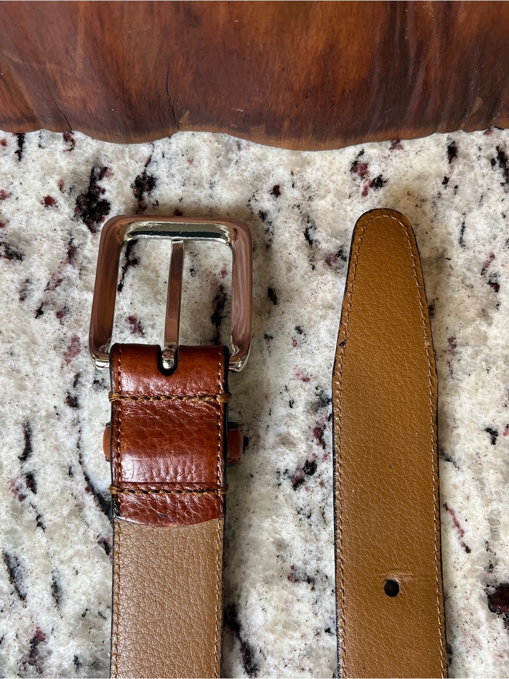 Men's Italian Leather Belt with Silver Buckle - Picture 4 of 8